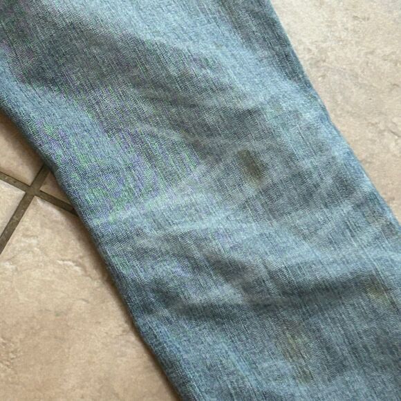 Rock Revival Fermin Jeans Mens 34x31 Blue Denin Distressed Leather Patch Stitch - Picture 15 of 16